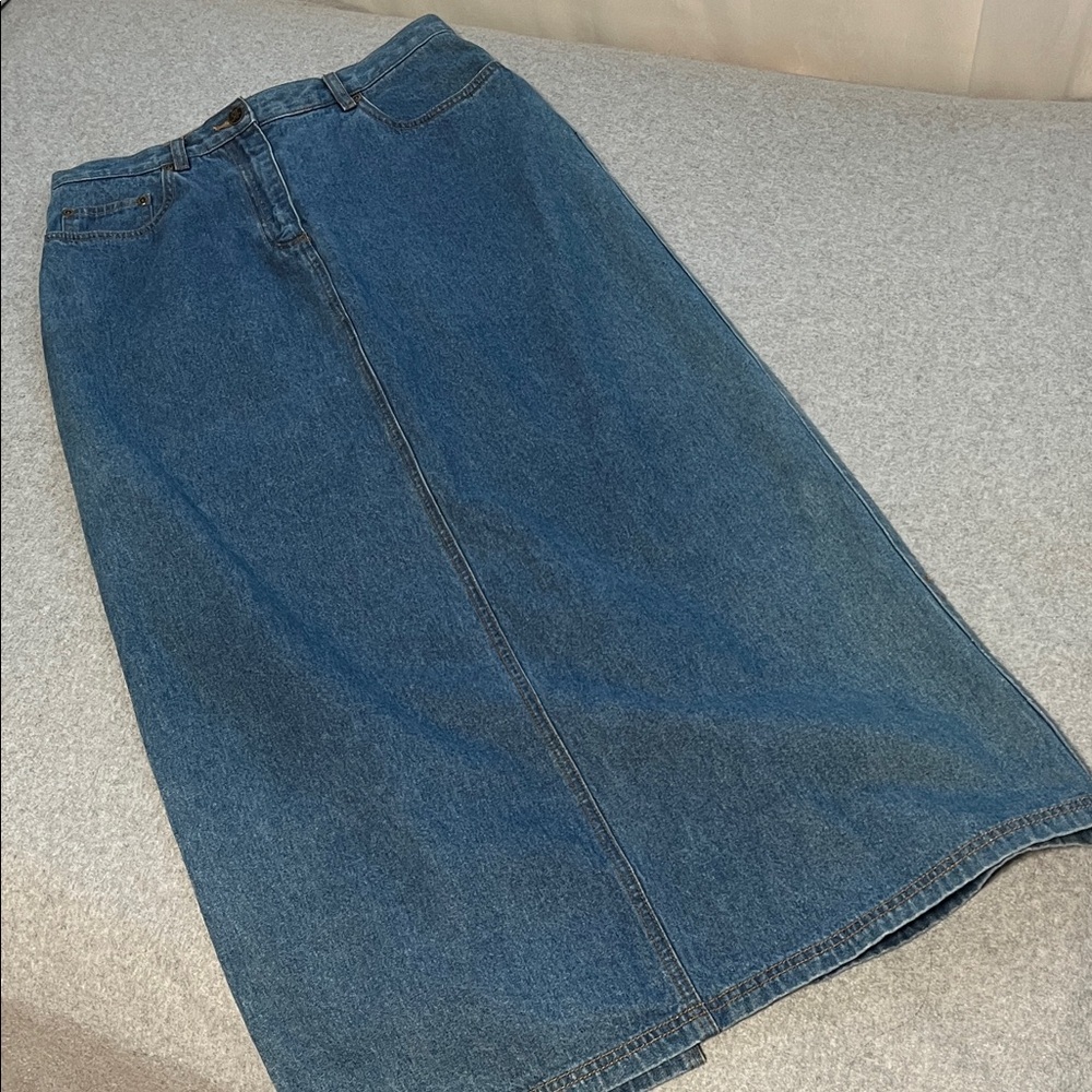 Vintage Y2K Denim Maxi Skirt Size 10 Cotton Western Country Minimalist Capsule